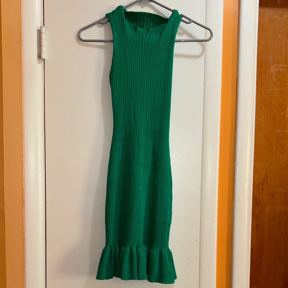 Green Sleeveless Ribbed Dress